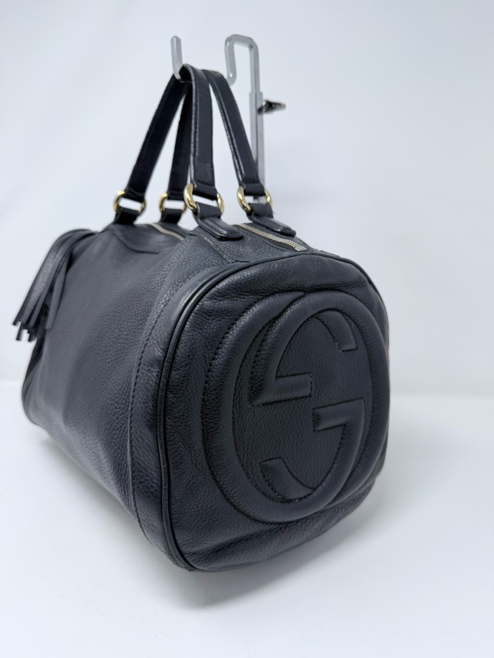 Gucci Black Pebbled Leather Barrel Hobo Satchel - Picture 9 of 10